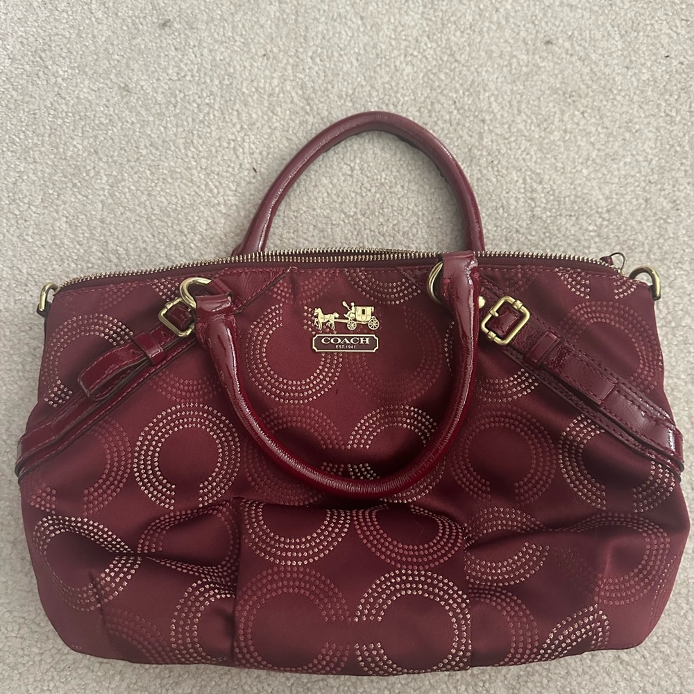Coach Maroon Circle Pattern Satchel